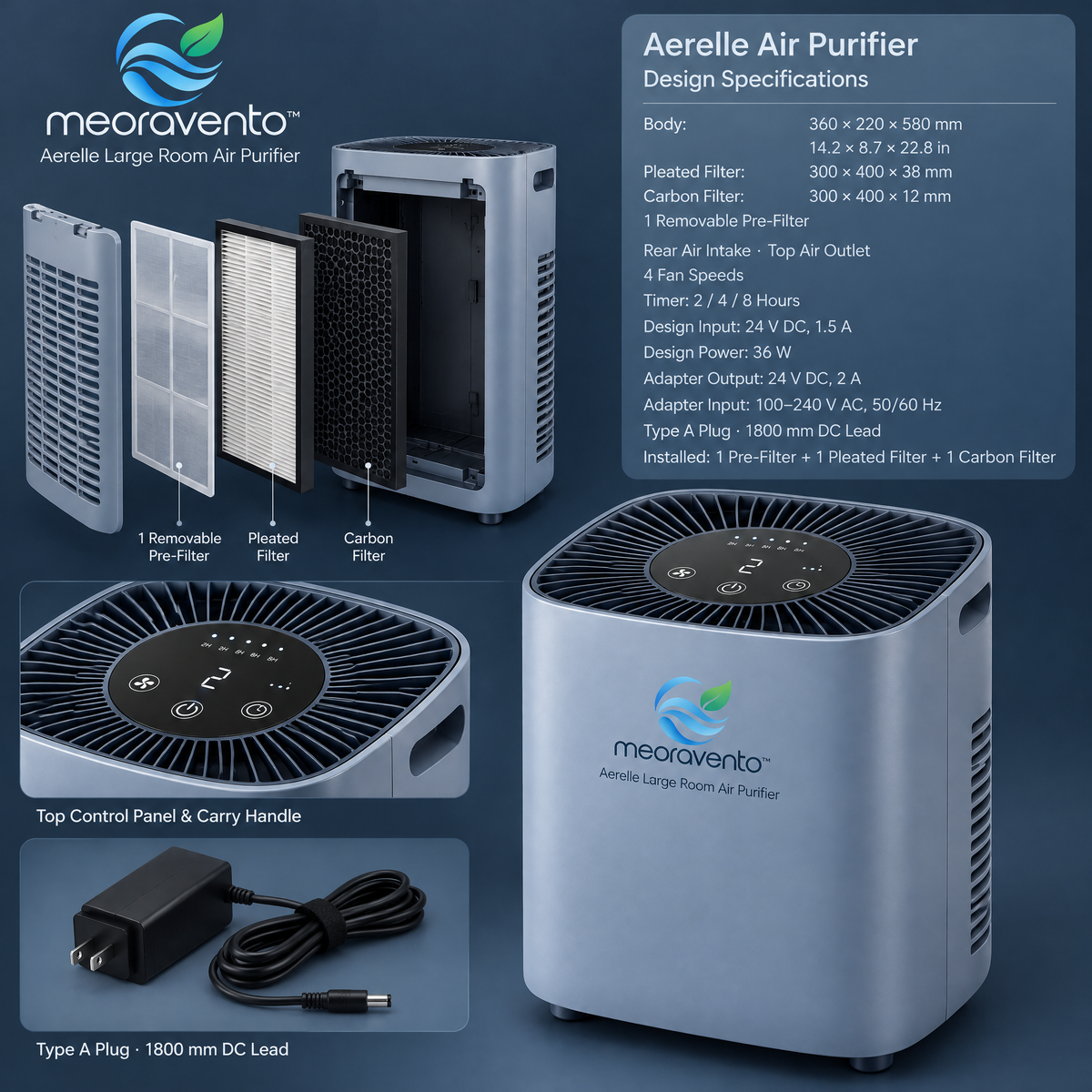 meoravento™ Aerelle Large Room Air Purifier — product image 02