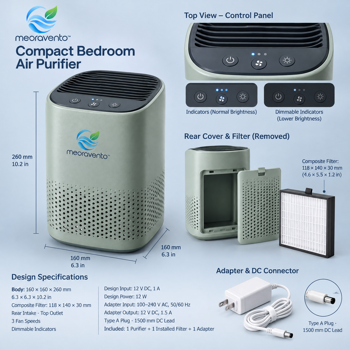 meoravento™ Compact Bedroom Air Purifier — product image 02