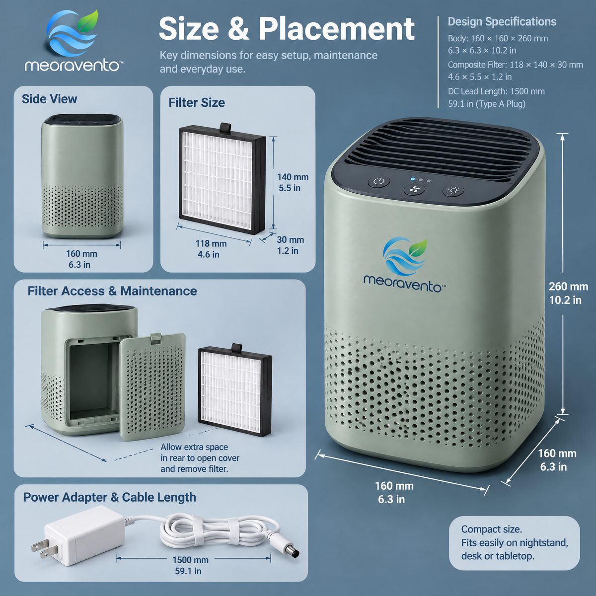 meoravento™ Compact Bedroom Air Purifier — product image 10