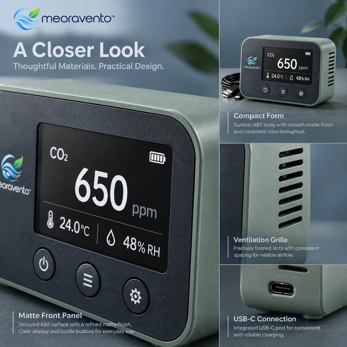 meoravento™ Digital CO₂ Air Quality Monitor — product image 06