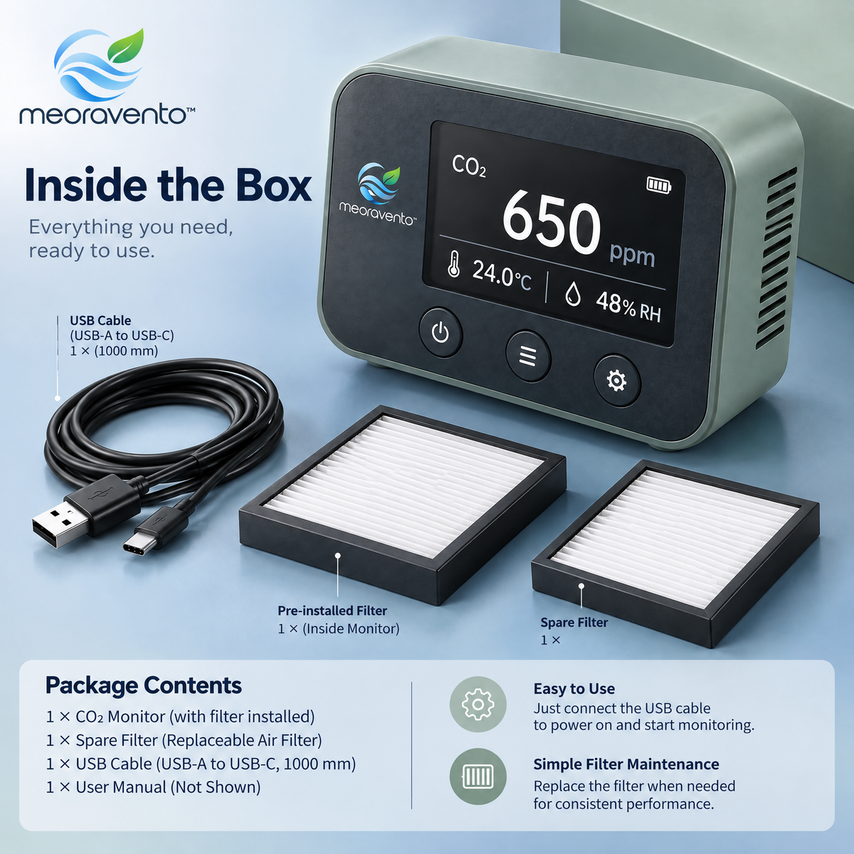 meoravento™ Digital CO₂ Air Quality Monitor — product image 09