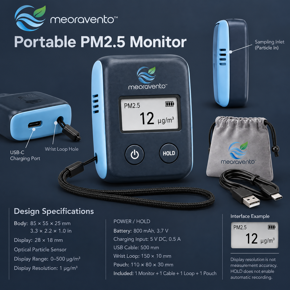 meoravento™ Portable PM2.5 Air Quality Monitor — product image 02