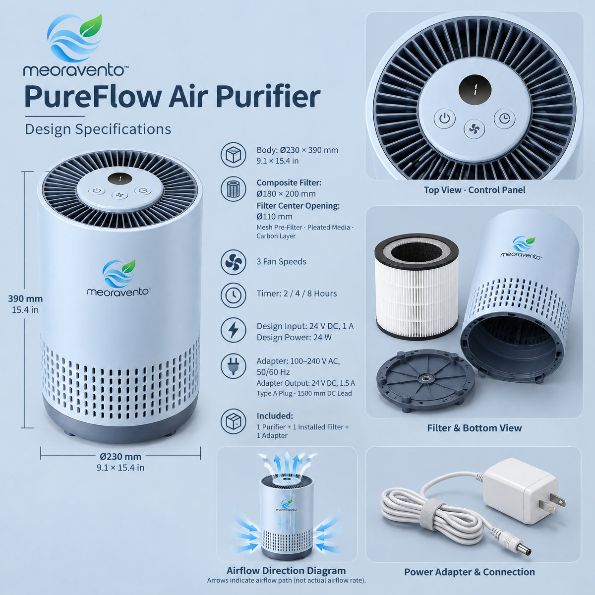 meoravento™ PureFlow HEPA Air Purifier — product image 02