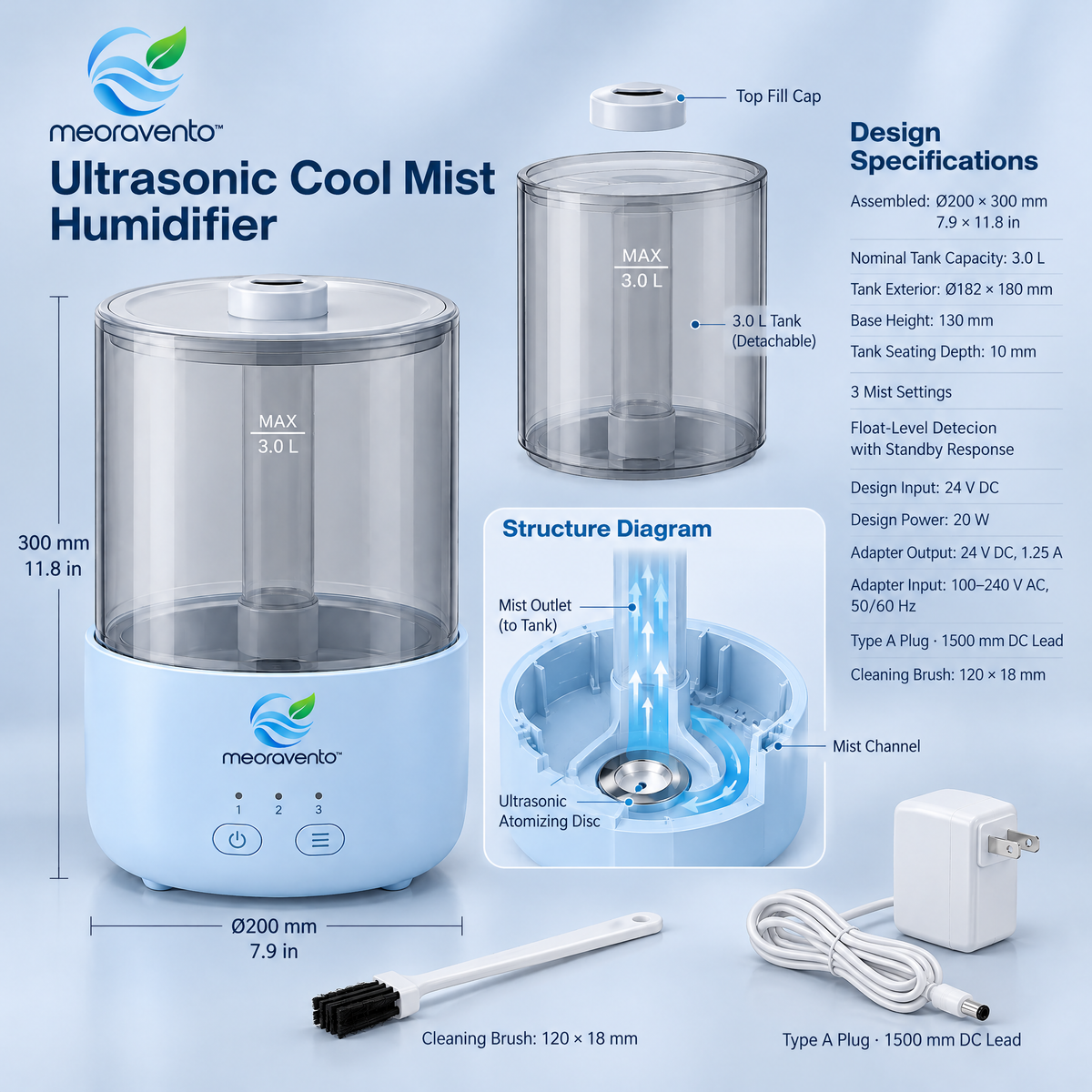 meoravento™ Ultrasonic Cool Mist Humidifier — product image 02