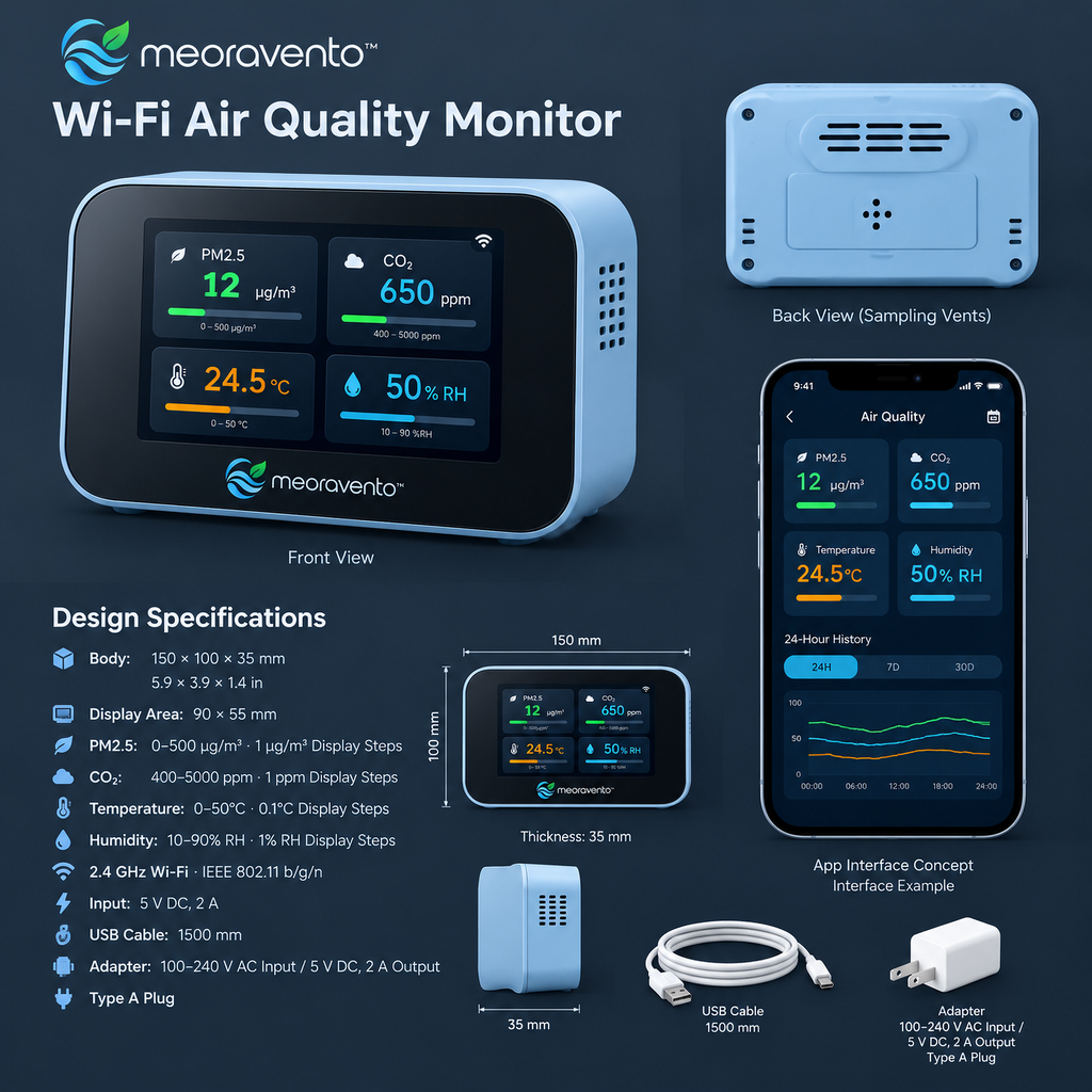 meoravento™ Wi-Fi Air Quality Monitor with App Connectivity — product image 02
