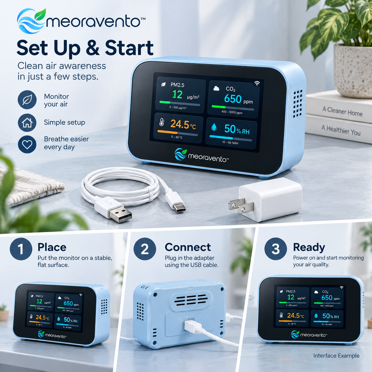 meoravento™ Wi-Fi Air Quality Monitor with App Connectivity — product image 08