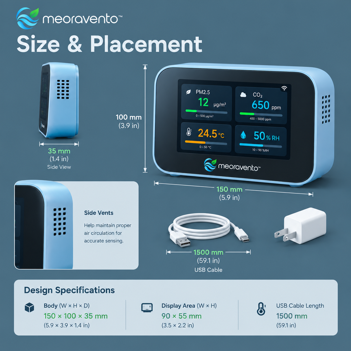 meoravento™ Wi-Fi Air Quality Monitor with App Connectivity — product image 10